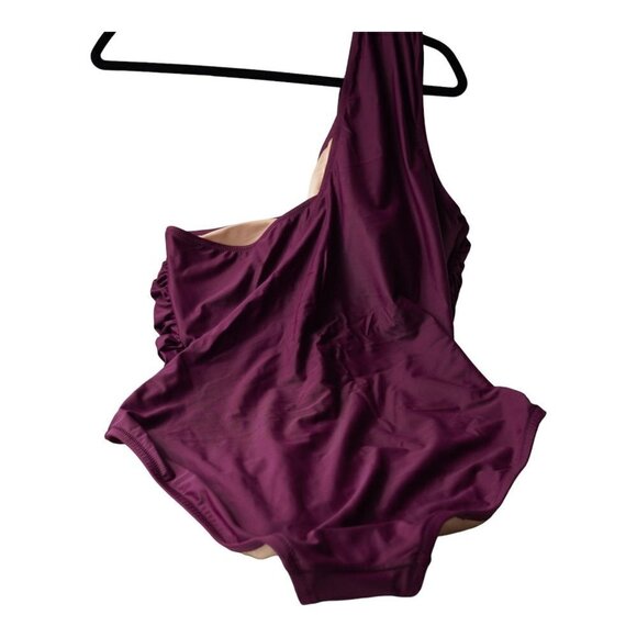 NWT Women's Purple Ruched One-shoulder One-piece Sz 16 - Picture 4 of 10